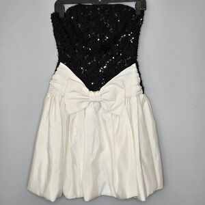 80s 90s Strapless Scarlett Sequin Lace Bubble Skirt Prom Dress Big Bow Party
